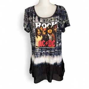 AC/DC ROCK BAND SHIRT BLACK/WHITE UPCYCLED LADIES XL‎